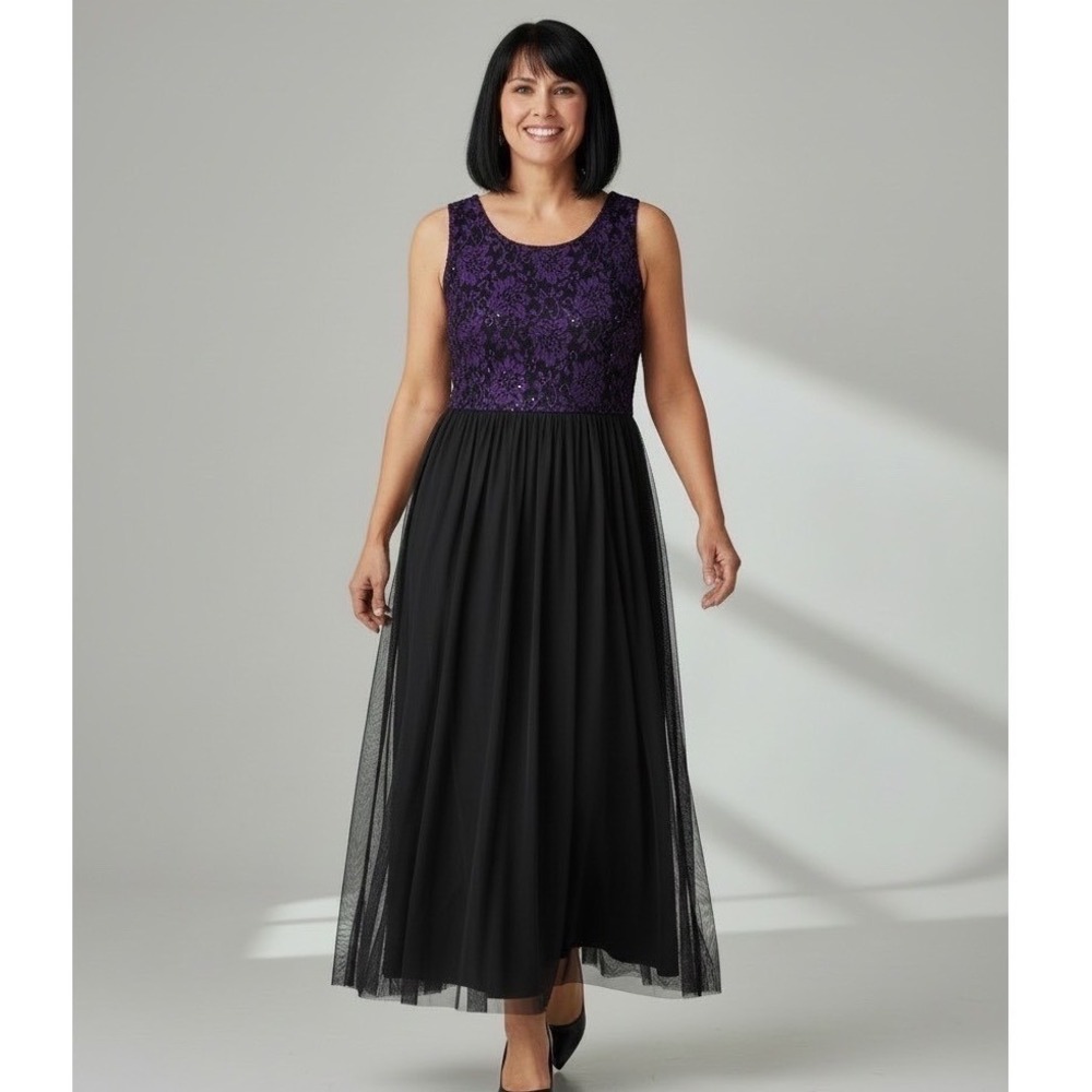 Candalite Purple Whimsygoth Lace Sequin Black Mesh Gothic Maxi Dress Womens Lrg